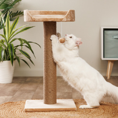 Когтеточка-лежанка Дельта (35х35х70 см) джута с бортиком на столбике для кошек, бежевый