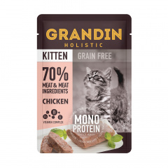 Kitten Grain free Monoprotein Влажный корм (пауч) для котят, патэ из нежного мяса курицы в желе, 85 гр.