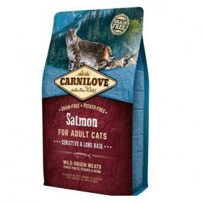 Sensitive & Long Hair Salmon for Adult корм для улучшения состояния шерсти кошек, с лососем