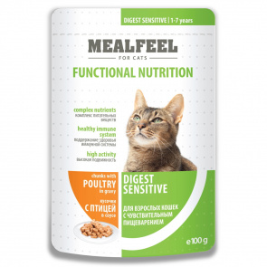Functional Nutrition Digest Sensitive влажный корм кошек с чувствительным пищеварением, кусочки с птицей в соусе, 100 г
