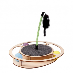 Игровая платформа для кошек Круг с шариками, игрушкой на пружине и когтеточкой из ковра, 28 см