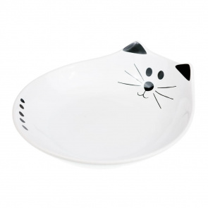 Миска для кошек блюдце овал с ушками 14,8см белая керамика