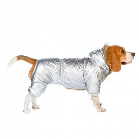 Комбинезон с меховым капюшоном для собак 2XL серебряный (унисекс)