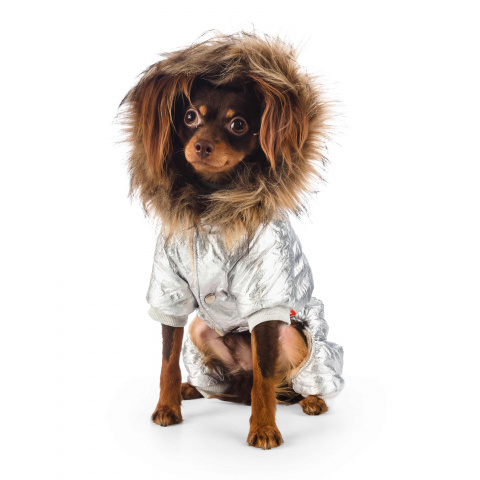 Комбинезон с меховым капюшоном для собак XL серебряный (унисекс)