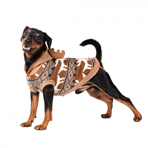 Свитер с капюшоном для собак с оленьими рогами 40см XL бежевый (унисекс) 7