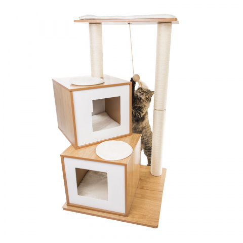 Спально-игровой комплекс для кошек с домиком и когтеточкой Missi трёхъярусный с игрушкой, коричневый/белый, 56х56х102 см 1
