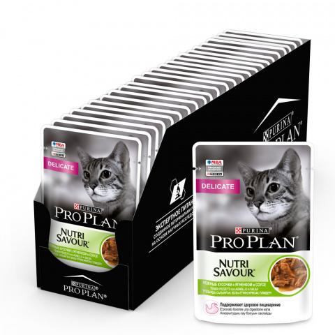 Nutri Savour Delicate Влажный корм (пауч) для взрослых кошек с чувствительным пищеварением или особыми предпочтениями в еде, с ягненком в соусе, 85 гр. (упаковка)