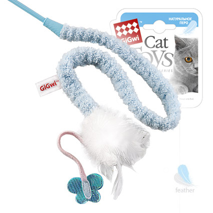 Игрушка для кошек Дразнилка на стеке с бабочкой/пластик, перо куриное, ткань 73 см
