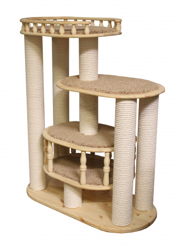 Игровой комплекс для кошек с площадками и когтеточкой Деруша многоярусный, отделка: дерево, бежевый, 44x100x110 см