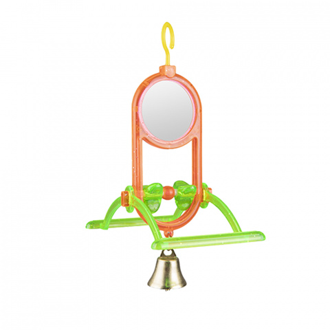 Зеркало с жердочками и колокольчиком для птиц, диаметр зеркала 3,8 см, в ассортименте 2
