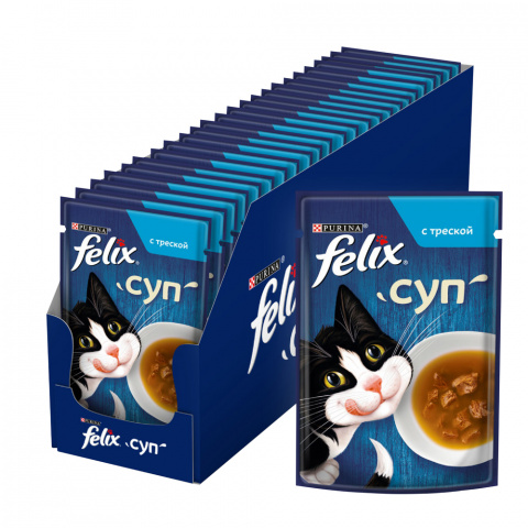 Суп влажный корм для взрослых кошек с треской, в соусе, 48 г (упаковка)