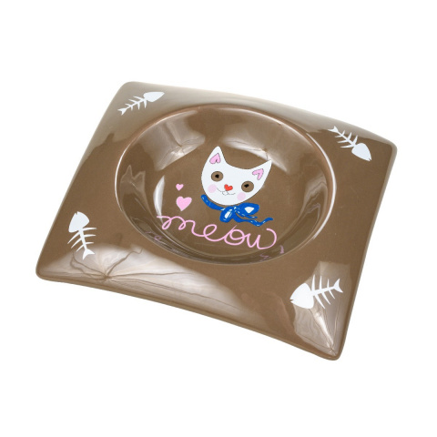 Миска блюдце для кошек 18см коричневая керамика