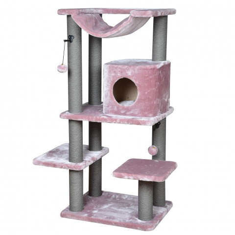 Дом-когтеточка (60х45х126 см) из плюша и сизаля с лежанкой-гамаком для кошек 2
