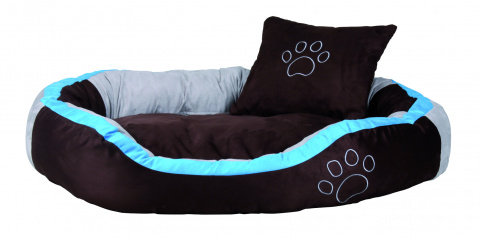 Лежак для животных с бортиками Bonzo иск.замша,коричневый/аквамарин/серый 120х80х2,4 см