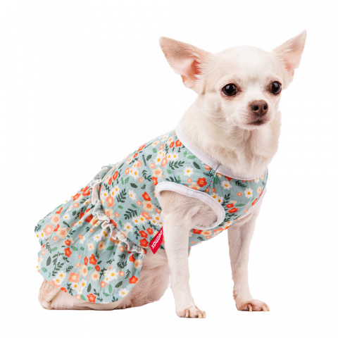 Платье для собак в цветочек XS зеленый (девочка)