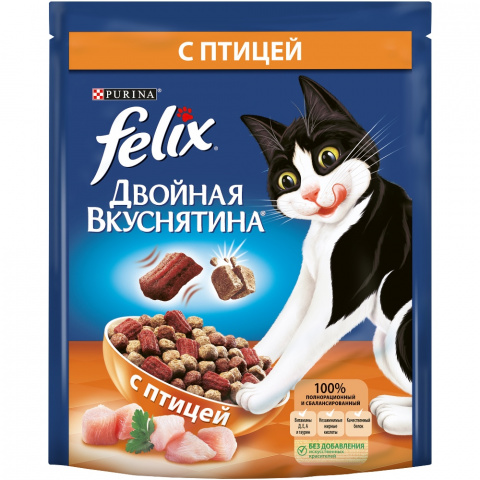 Сухой корм Двойная Вкуснятина для взрослых кошек, с птицей, 300 г 1