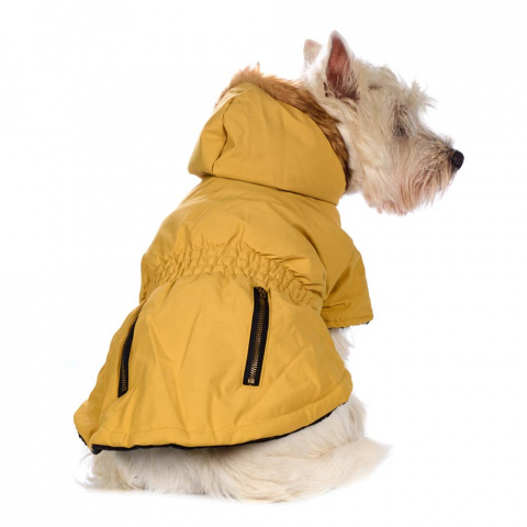 Куртка приталенная с меховым капюшоном для собак L желтый (унисекс) 5