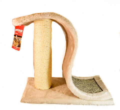 Когтеточка-волна Valetta (44х25х39 см) со столбиком для кошек, серо-бежевый