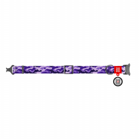 Ошейник WAUDOG Nylon с рисунком Фиолетовый камо (ширина 25 мм, длина 31-49 см) металлическая пряжка-фасткес