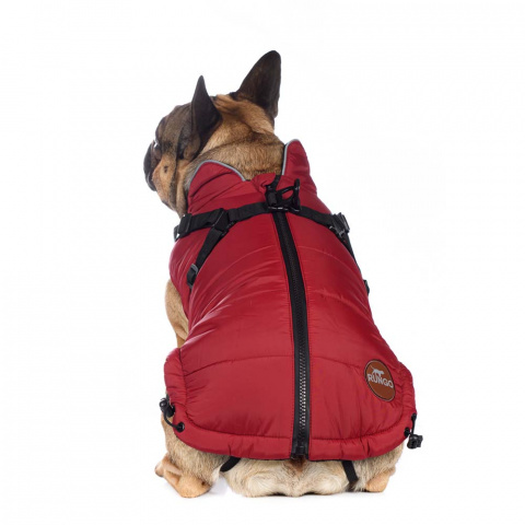 Попона теплая со шлейкой для собак средних пород Французский бульдог M бордовый (унисекс)