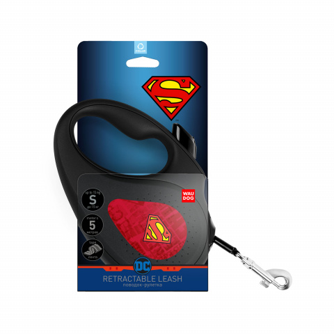 Поводок-рулетка WAUDOG с рисунком Супермен Лого Красный, размер S, до15 кг, 5м черная 1