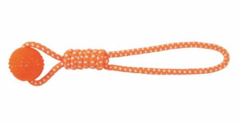 Игрушка для собак Шар на веревке, оранжевый/белый, 6 х 42 см