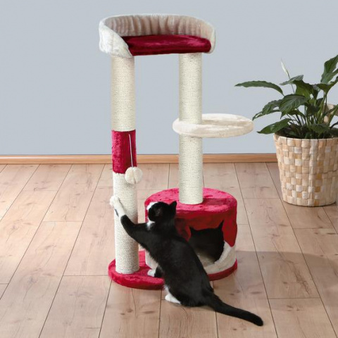 Игровой комплекс для кошек с домиком и когтеточкой Pilar с лежанкой и игрушкой, бежевый/красный, 37х50х100 см