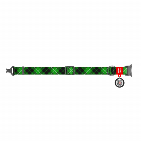 Ошейник WAUDOG Nylon с рисунком Шотландка зеленая (ширина 15 мм, длина23-35 см) металлическая пряжка-фасткес