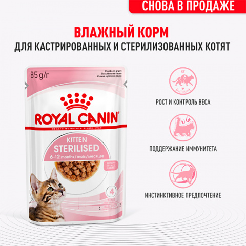 Kitten Sterilised Влажный корм (пауч) для кастрированных и стерилизованных котят, в соусе, 85 гр. 1