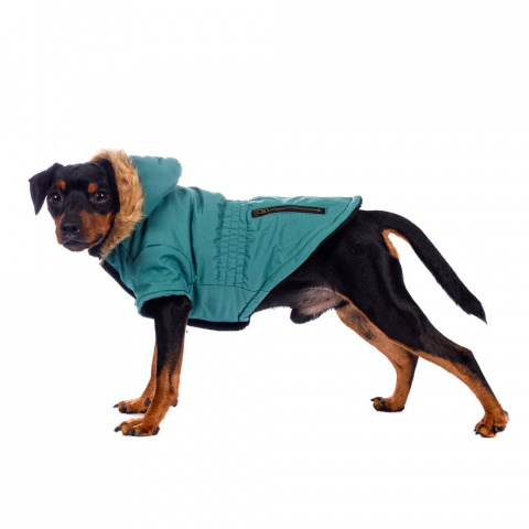 Куртка приталенная с меховым капюшоном для собак XL зеленый (унисекс) 6
