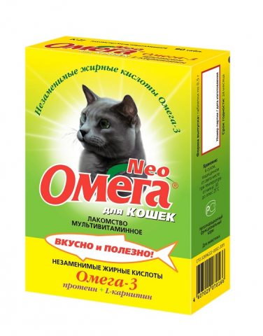 Омега Neo+ Лакомство мультивитаминное для кастрированных кошек с L-карнитином, 90 таблеток 1
