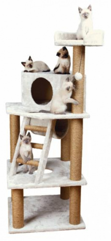 Спально-игровой комплекс для кошек с домиком и когтеточкой Marlena многоярусный, светло-серый, 60х60х151 см 1