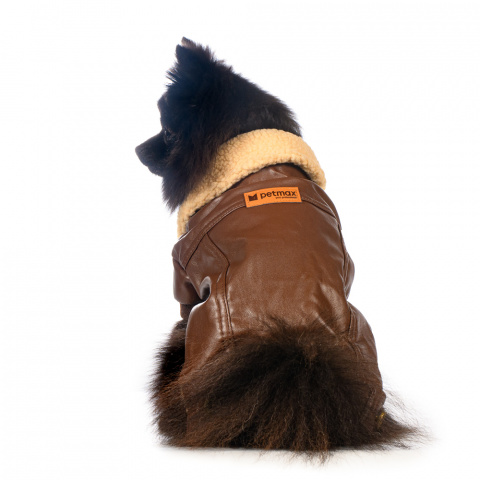 Куртка для собак коричневая кожзам 2