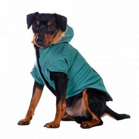 Куртка приталенная с меховым капюшоном для собак L зеленый (унисекс) 7