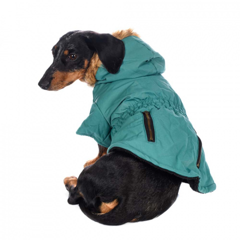 Куртка приталенная с меховым капюшоном для собак XL зеленый (унисекс) 2