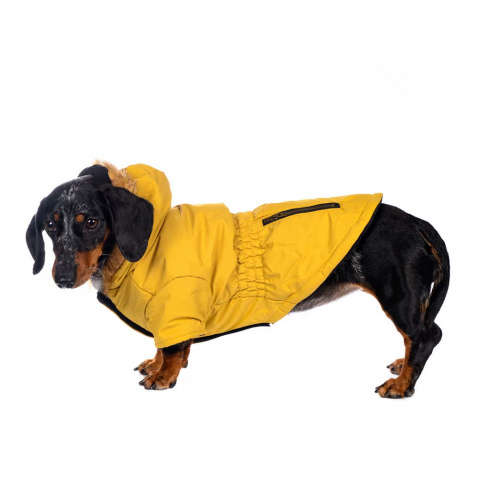 Куртка приталенная с меховым капюшоном для собак XL желтый (унисекс)