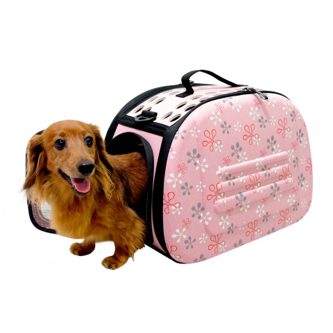 Складная сумка-переноска для кошек и собак мелкого размера до 6 кг, 30х46х32 см, бледно-розовая в цветочек 1