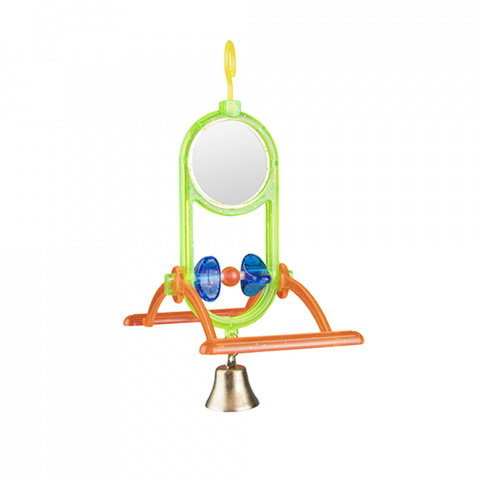 Зеркало с жердочками и колокольчиком для птиц, диаметр зеркала 3,8 см, в ассортименте