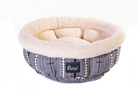 Лежак с искусственным мехом внутри Текла для кошек и собак мелких пород, 50x50x20 см, черный