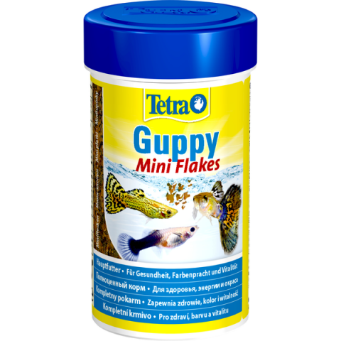 Guppy Mini Flakes корм для живородящих рыб и гуппи хлопья, 100 мл