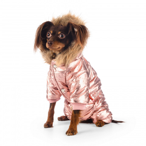 Комбинезон с меховым капюшоном для собак S розовый (девочка)