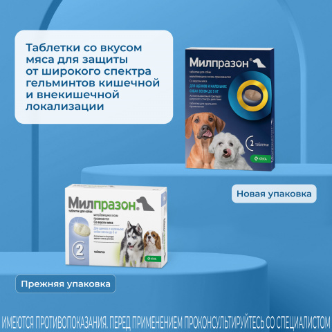 Милпразон Антигельминтные таблетки для собак и щенков весом до 5 кг, 2 таблетки 6