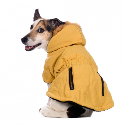 Куртка приталенная с меховым капюшоном для собак XS желтый (унисекс) 7