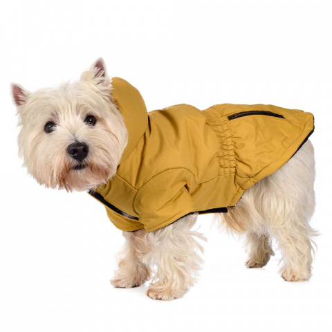 Куртка приталенная с меховым капюшоном для собак L желтый (унисекс) 3