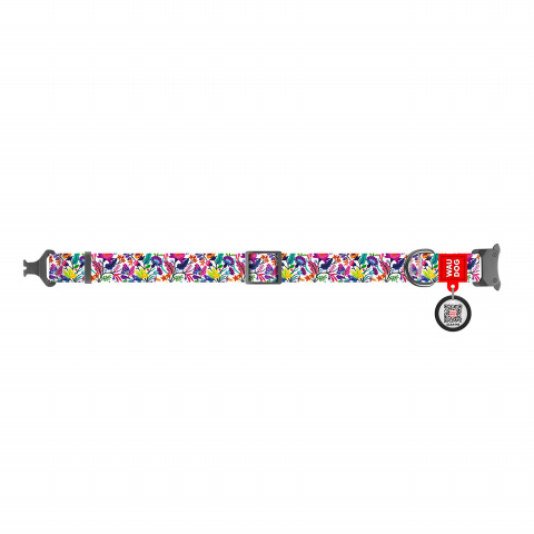Ошейник WAUDOG Nylon с рисунком Волшебные цветы (ширина 25 мм, длина 31-49 см) металлическая пряжка-фасткес