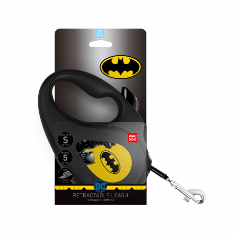 Поводок-рулетка WAUDOG с рисунком Бэтмен Желтый, размер L, до 50 кг, 5 мчерная 1