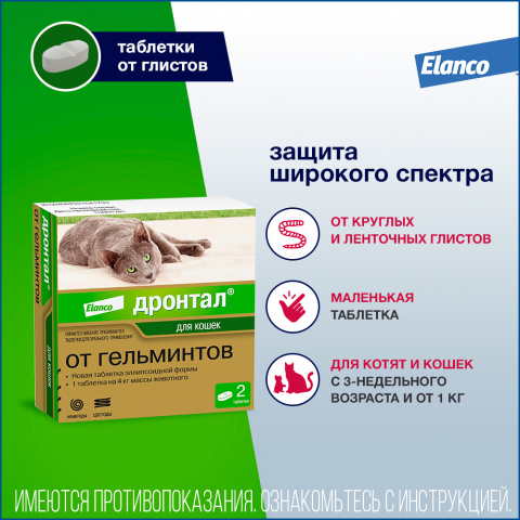 Дронтал антигельминтный препарат для кошек, 2 таблетки, цены, купить в  интернет-магазине Четыре Лапы с быстрой доставкой