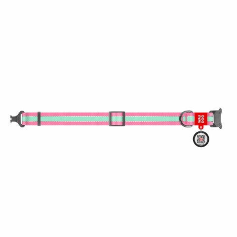 Ошейник WAUDOG Nylon светонакопительный (ширина 20мм, длина 24-40см)металлическая пряжка-фасткес, розовый