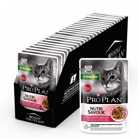 Nutri Savour Sterilised Влажный корм (пауч) для взрослых стерилизованных кошек, с уткой в соусе, 85 гр. (упаковка)