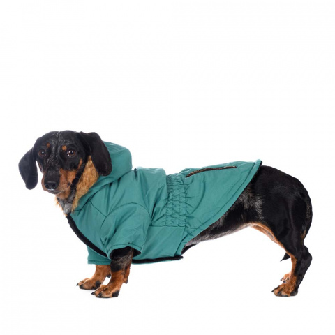 Куртка приталенная с меховым капюшоном для собак M зеленый (унисекс) 1